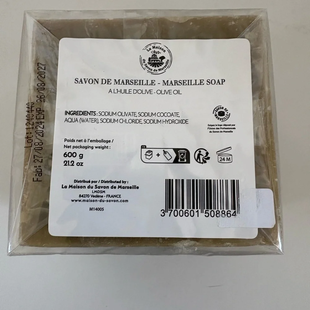 Set of two Savon de Marseille Olive Oil Soap Bar 600 gram each